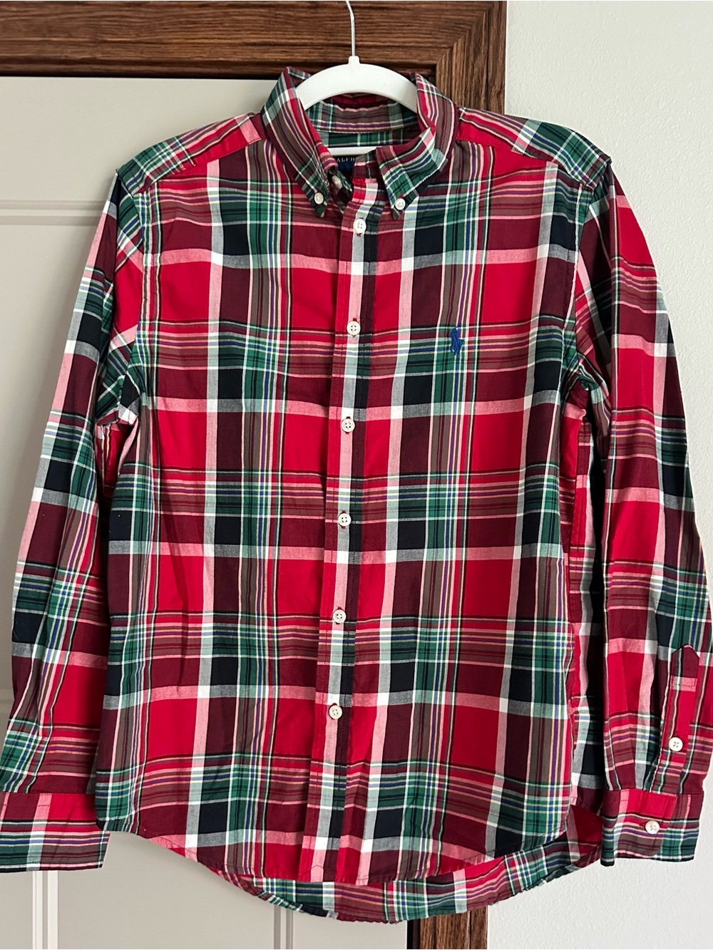 Polo by Ralph Lauren Red & Green Plaid Button-Down Shirt Boys Size Large 14-16